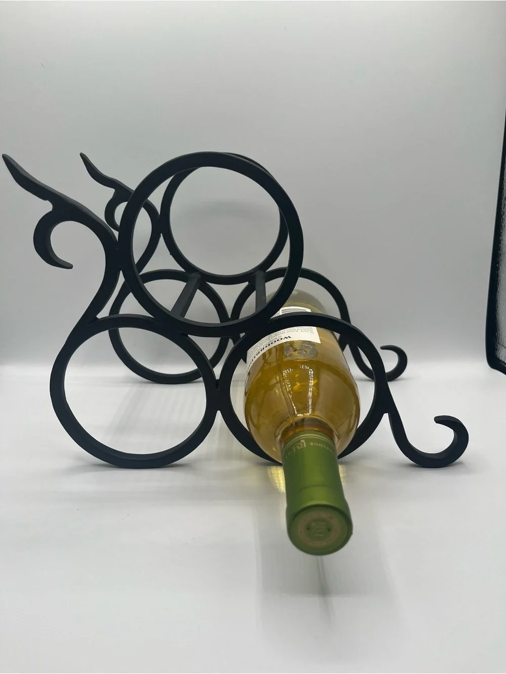 Vintage Black Wrought Iron Wine Rack - 3 Bottle Holder